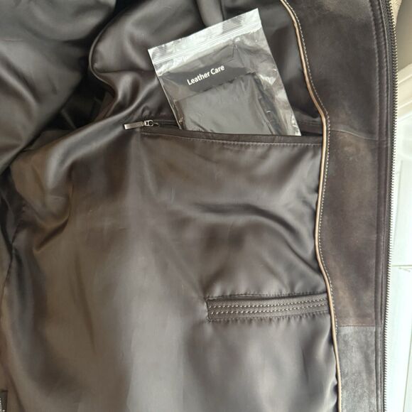 Roundtree & Yorke Brown Leather Jacket XXL Lamb Skin Pockets Zip Front Y2K Dress - Picture 11 of 13